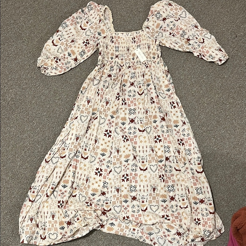 Rylee + Cru Cream and Pink Patterned Dress